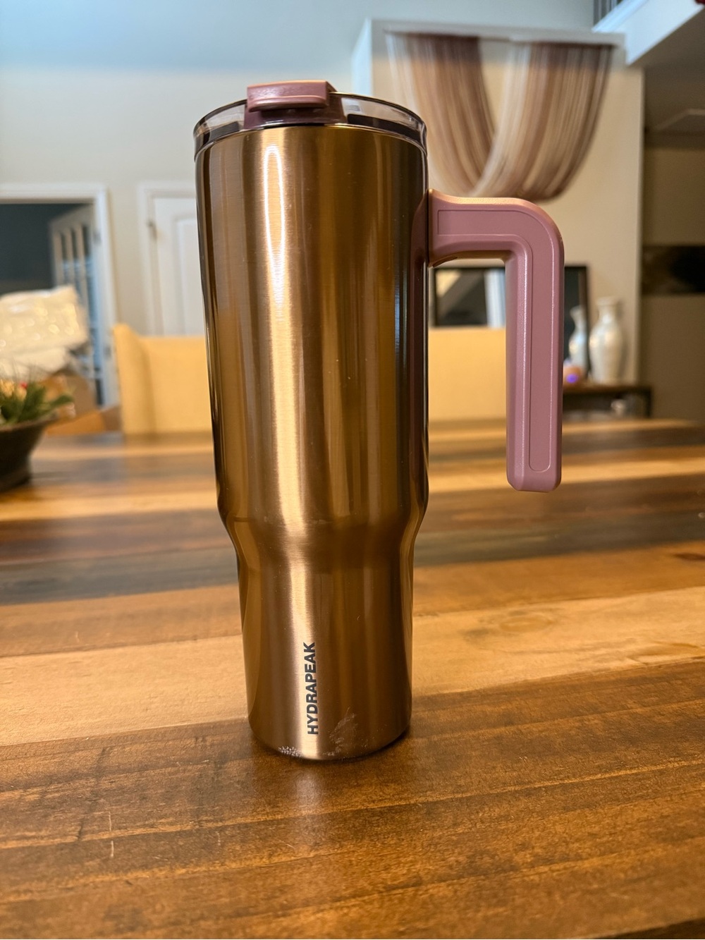 Hydrapeak Bronze Travel Tumbler with Pink Handle, 32oz